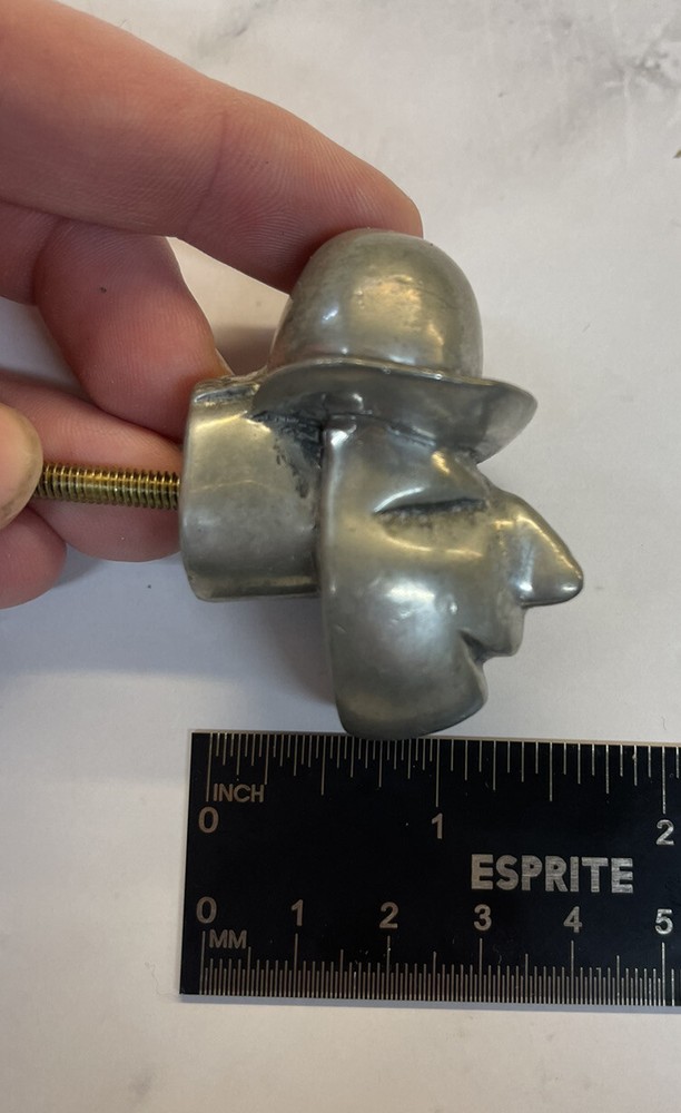 Original Pewter Roux Roux DOOR DRAWER PULL Hat Wearing Man Head