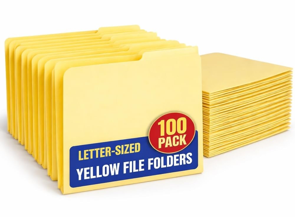 Yellow File Folder Letter Size, 1/3 Cut Assorted Tab, Reinforced File Folders...