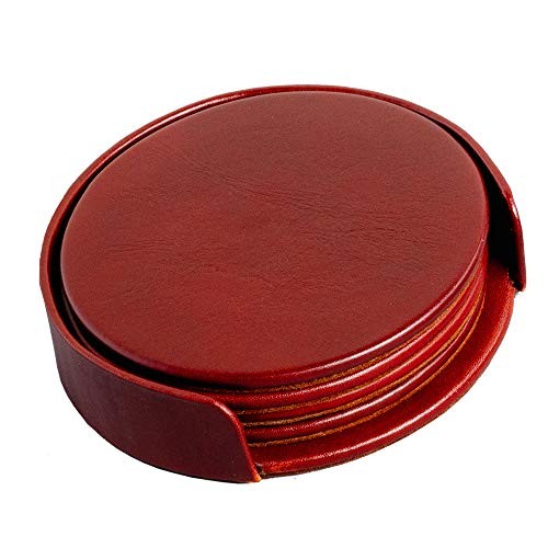 Mocha Leather 4-Round Coaster Set