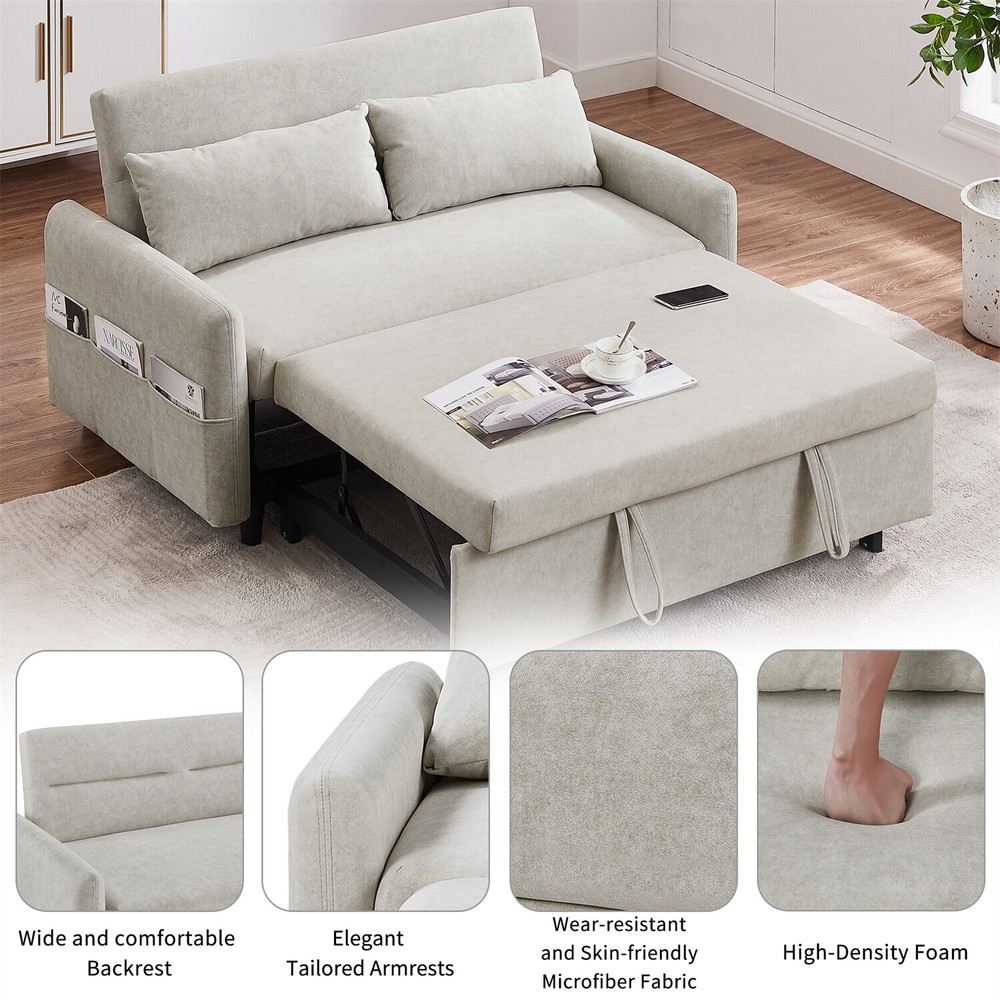 Convertible Sleeper Sofa Bed Loveseat Sofa Couch with Pull Out Bed & USB Port
