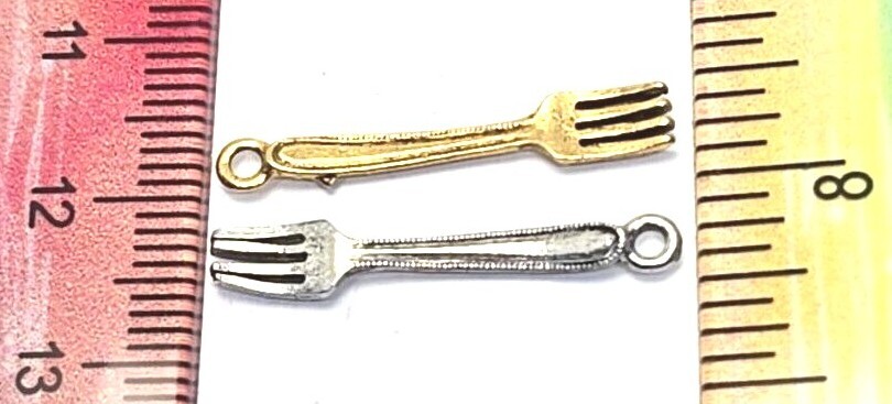 2 pcs. Fork Pendants Charms Cast Fine Pewter