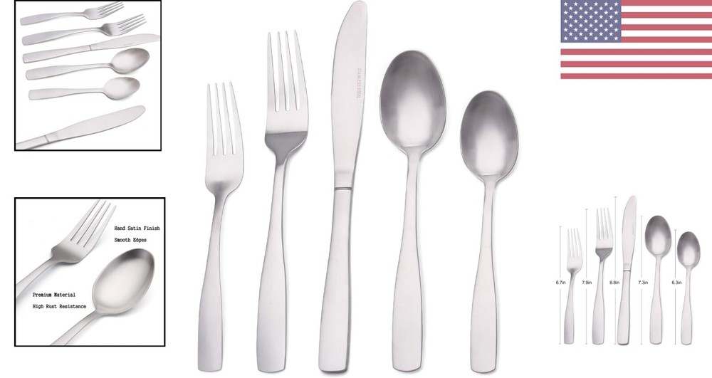 High-Quality Matte Silverware Set - Timeless Design - 20-Piece - Dishwasher Safe