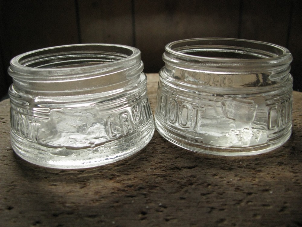 (2) 1940s-1950s est., BOOT CREME by CAVALIER Jars, Baltimore, MD