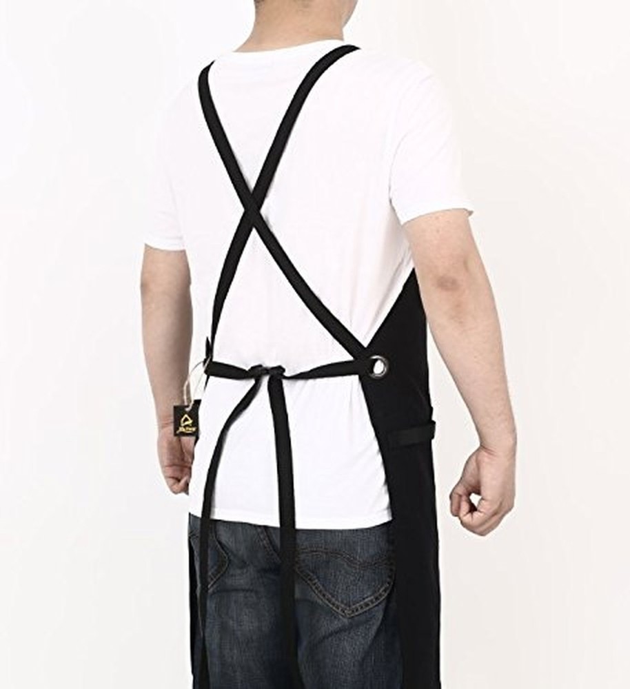 Heavy Duty Canvas Work Apron,Tool Pockets, Back Straps Adjustable（black&#
