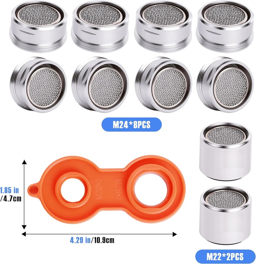 Kitchen Faucet Aerator Replacement, Anti-Splash with Multi-Size Wrench, 10 Pack