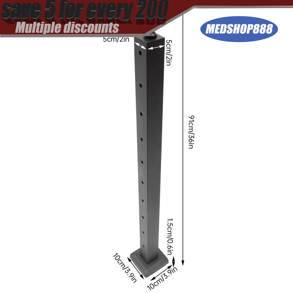 4PCS Cable Railing Posts 36"x2"x2" Adjustable Stainless Steel Pre-drilled Posts