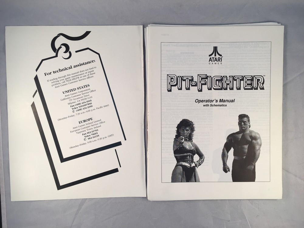 Pit-Fighter Atari Arcade - Owners manual w/ Schematics