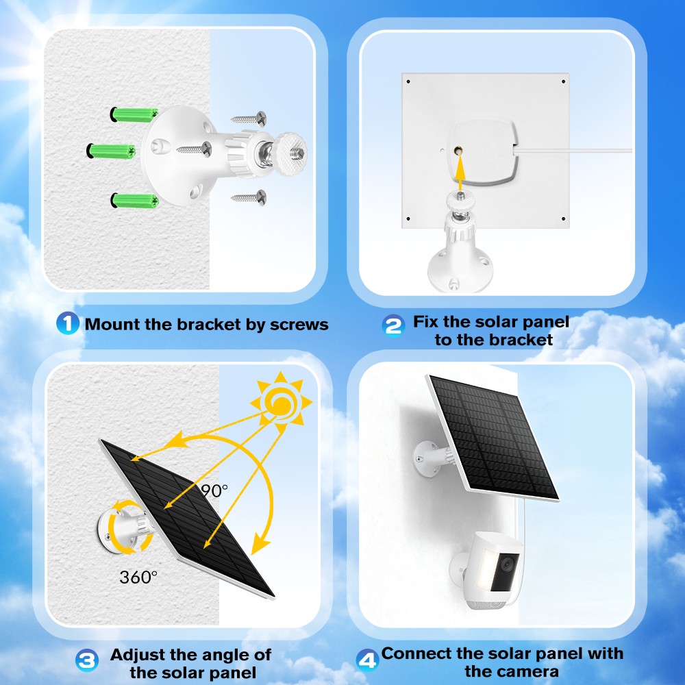 Solar Panel for Security Camera, 2 Pack 5W Solar Charger with Micro USB & USB-C
