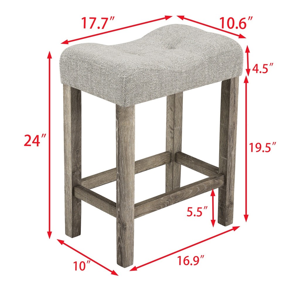 5 Piece Dining Table Set Square Wooden Table w/ 4 Upholstered Saddle Stools