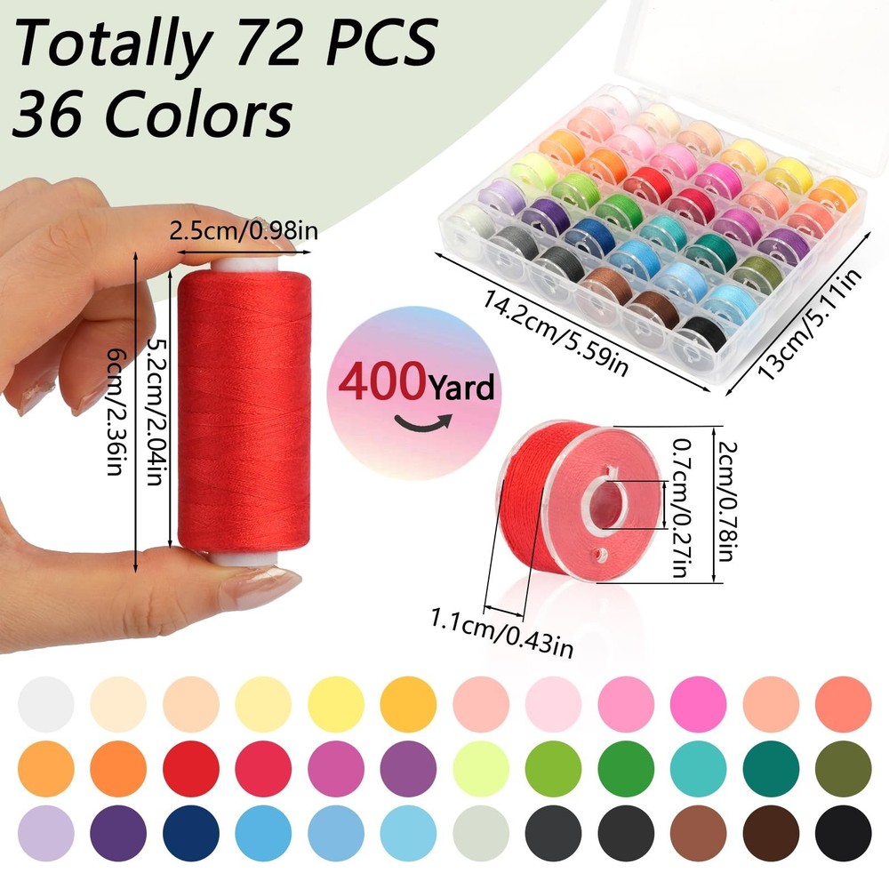 72 PCS Sewing Thread Kit, 36 Assorted Colors Machine Threads with Spools, Pre...
