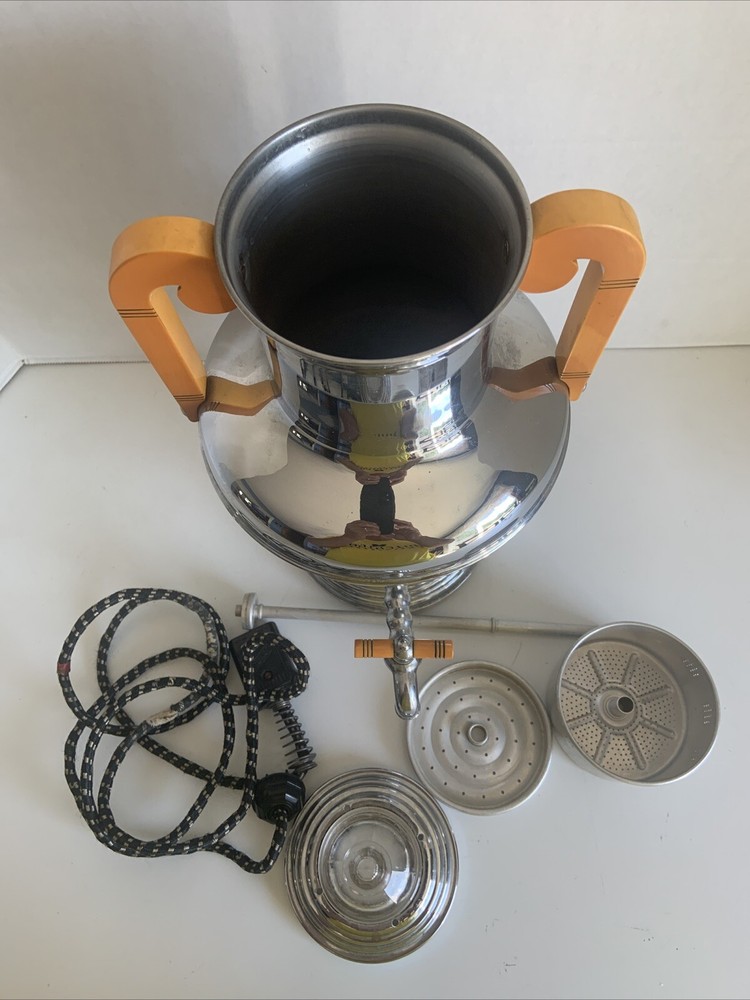 Vintage  Chrome & Yellow Coffee Maker Urn