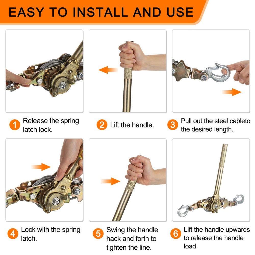 Come Along Winch,1 Ton Winch,Hand Cable Puller with 2 Hooks 1 Pcs