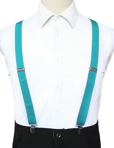 Solid Color Mens Suspender with 3 Strong Clips Adjustable Braces Turquoise