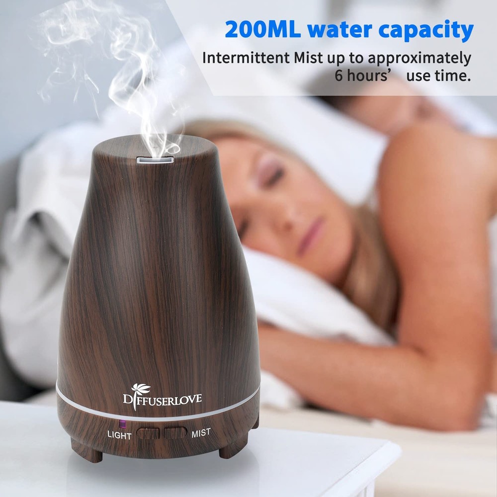 Diffuserlove Essential Oil Diffusers 200ML, Remote Control Z Black Wood Grain