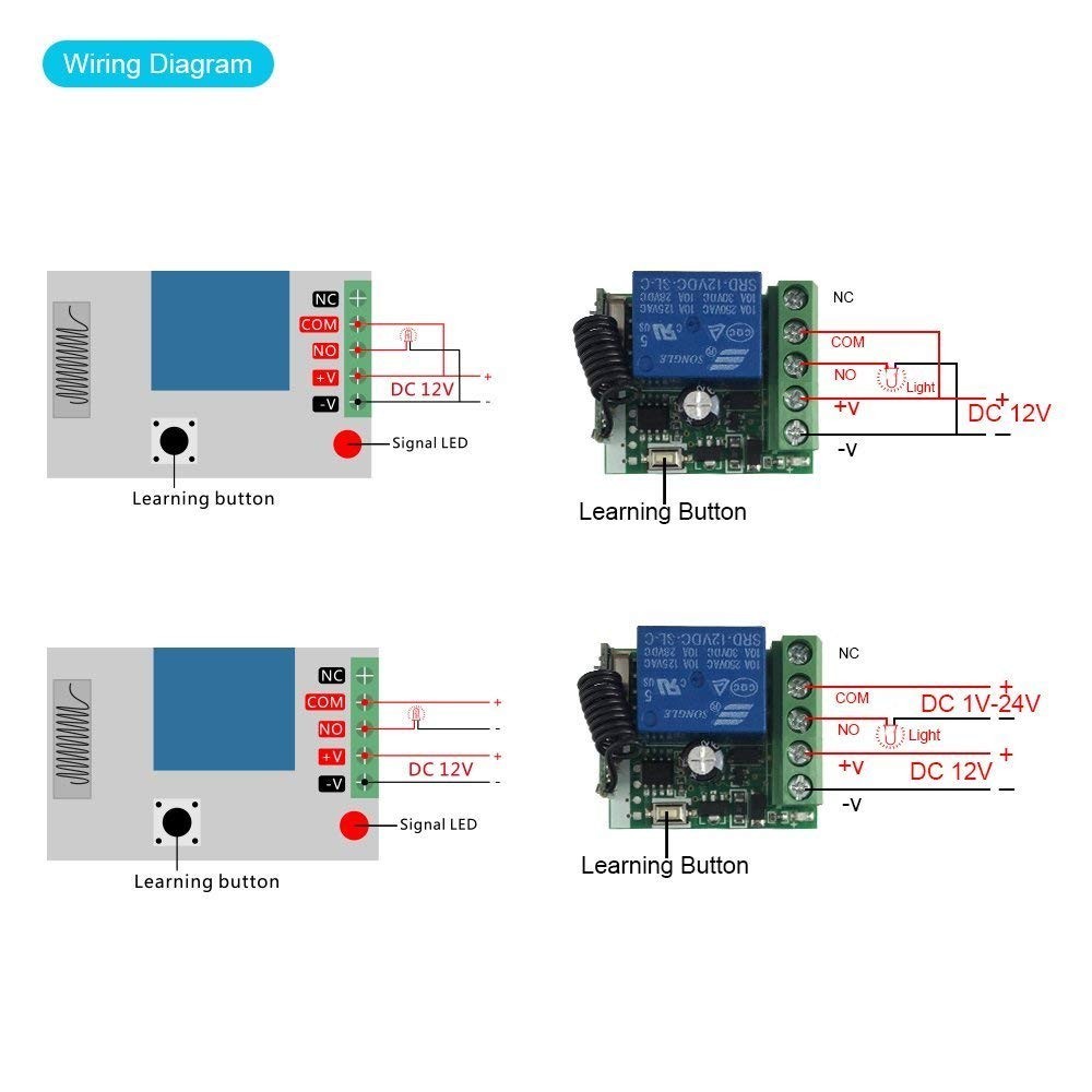 433MHz RF Wireless Light Switch Relay 12V Transmitter Receiver