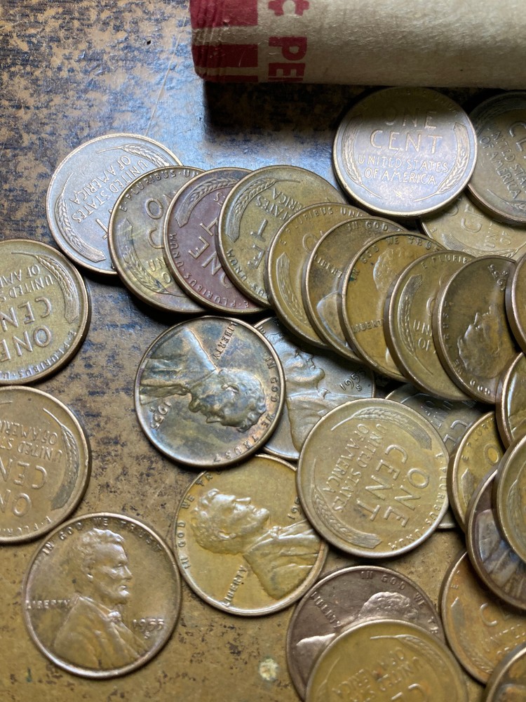 1955-S LINCOLN WHEAT CENT PENNY ROLL, 50 NICE COINS!