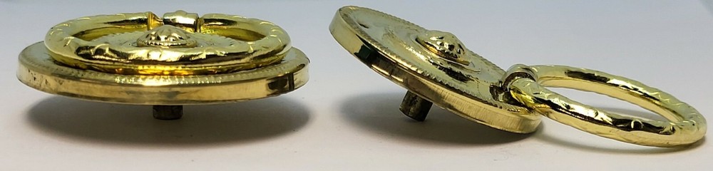 1-5/8" & 2" Diameter Stamped Brass SINGLE POST ring pull knob handle antique new