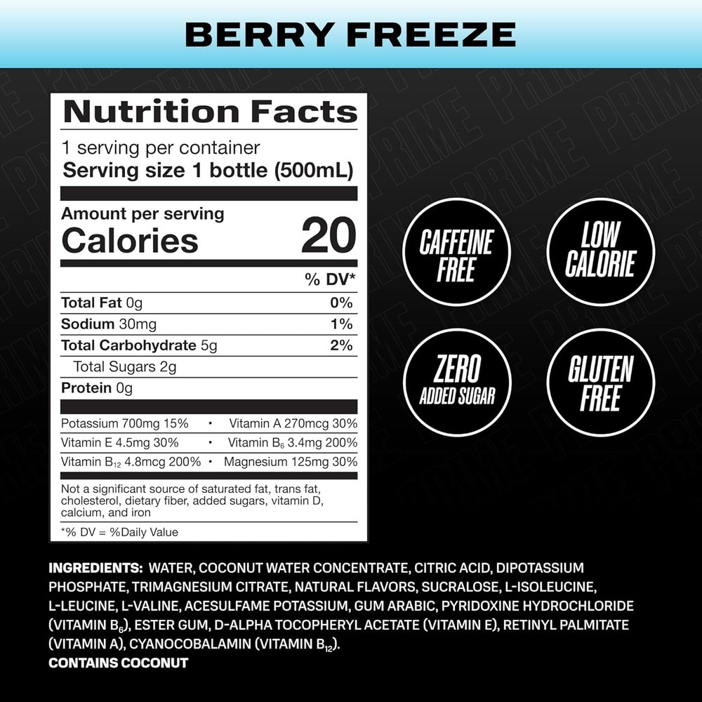 PRIME Hydration BERRY FREEZE 16.9 Fl Oz, 12 Pack