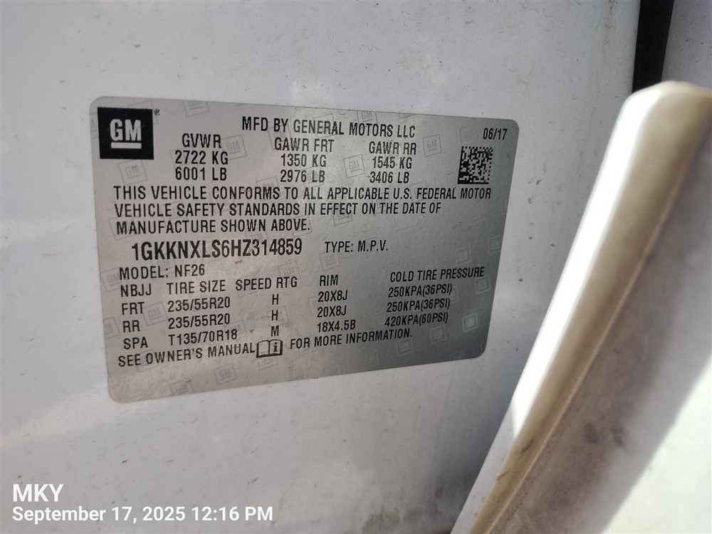 LEFT REAR DOOR WINDOW REGULATOR OEM 2020 GMC ACADIA