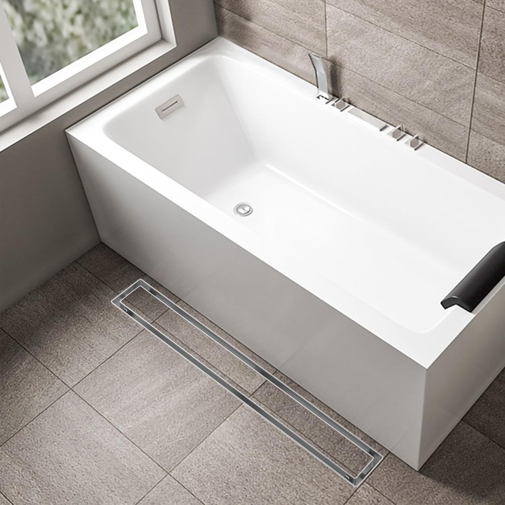 Bmvlffs Brushed Nickel 24-Inch Linear Shower Drain with Tile Insert Grate, Recta
