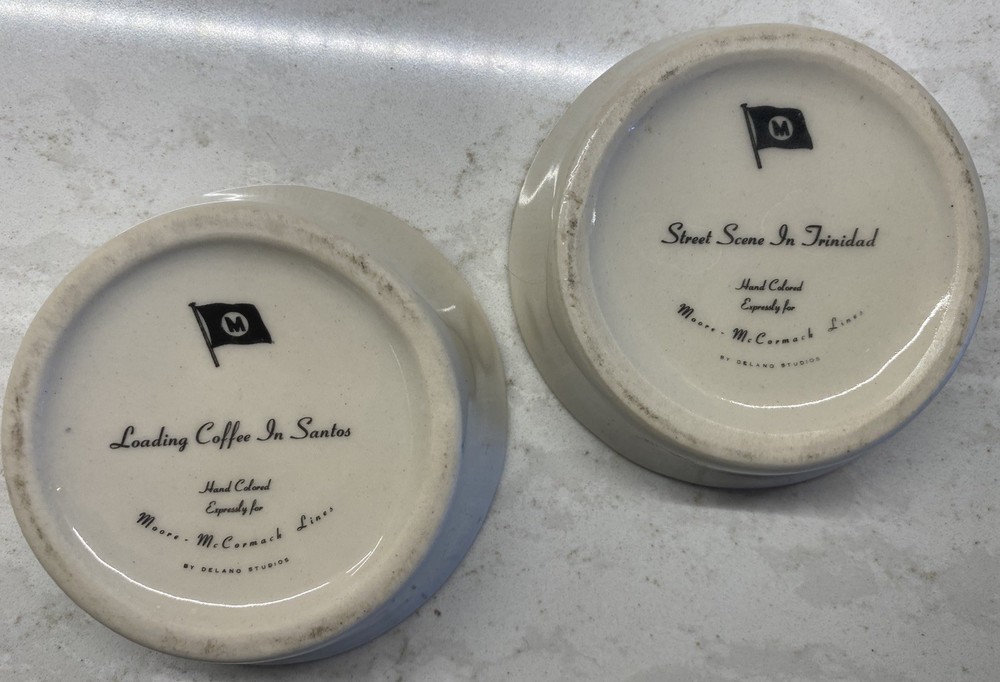 Two Delano Studios Small Souvenir Dishes For The Moore-McCormack Lines