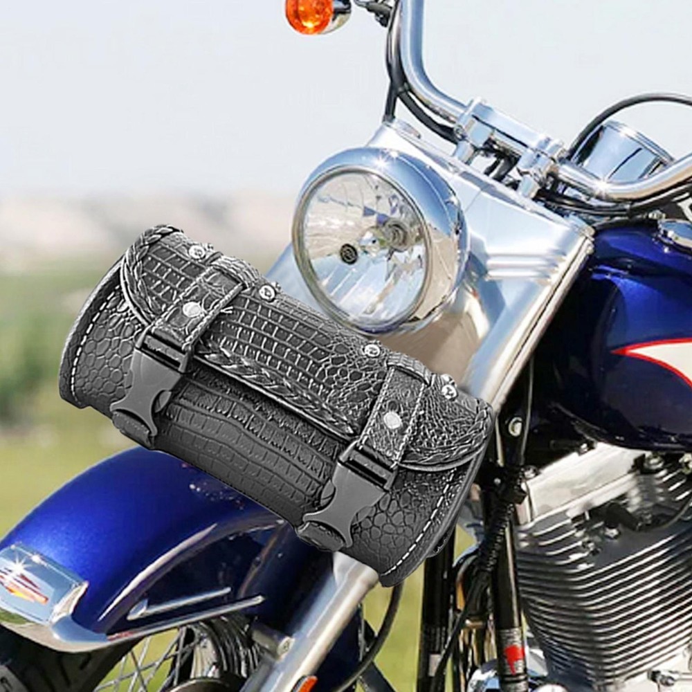 Handlebar Tool Bag PU Leather Motorcycle Front Fork Saddle Storage Pouch Luggage