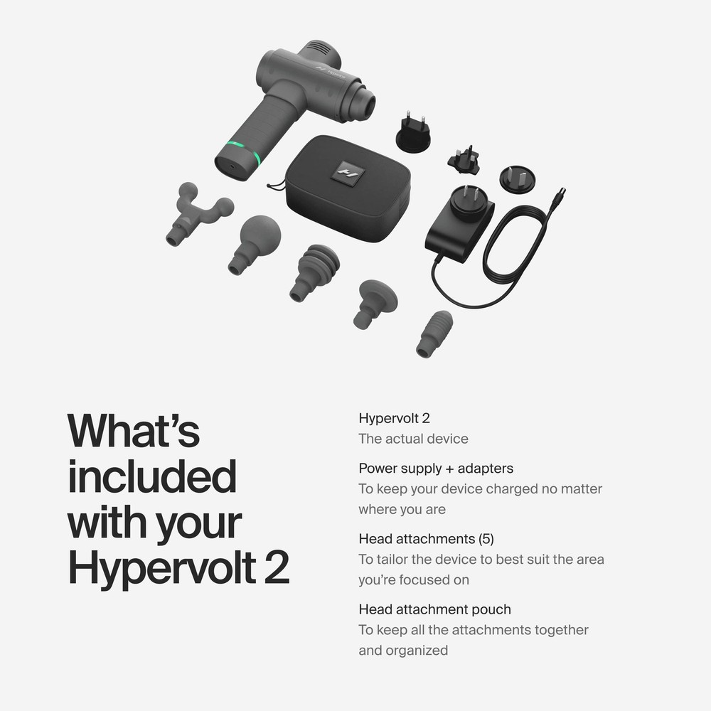 Hyperice Hypervolt 2 Grey - Featuring Quiet Glide 5 Attachements,