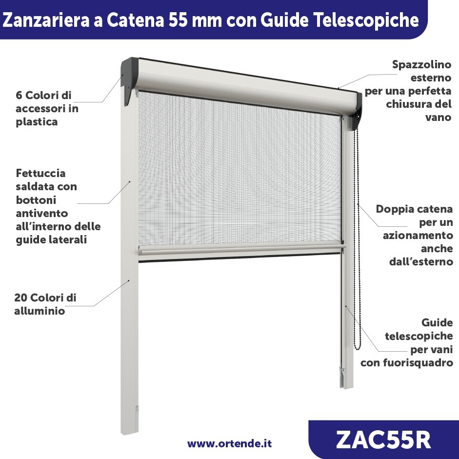 55mm "Ruler" Chain Windproof Mosquito Net with Telescopic Guides, CUSTOMIZED