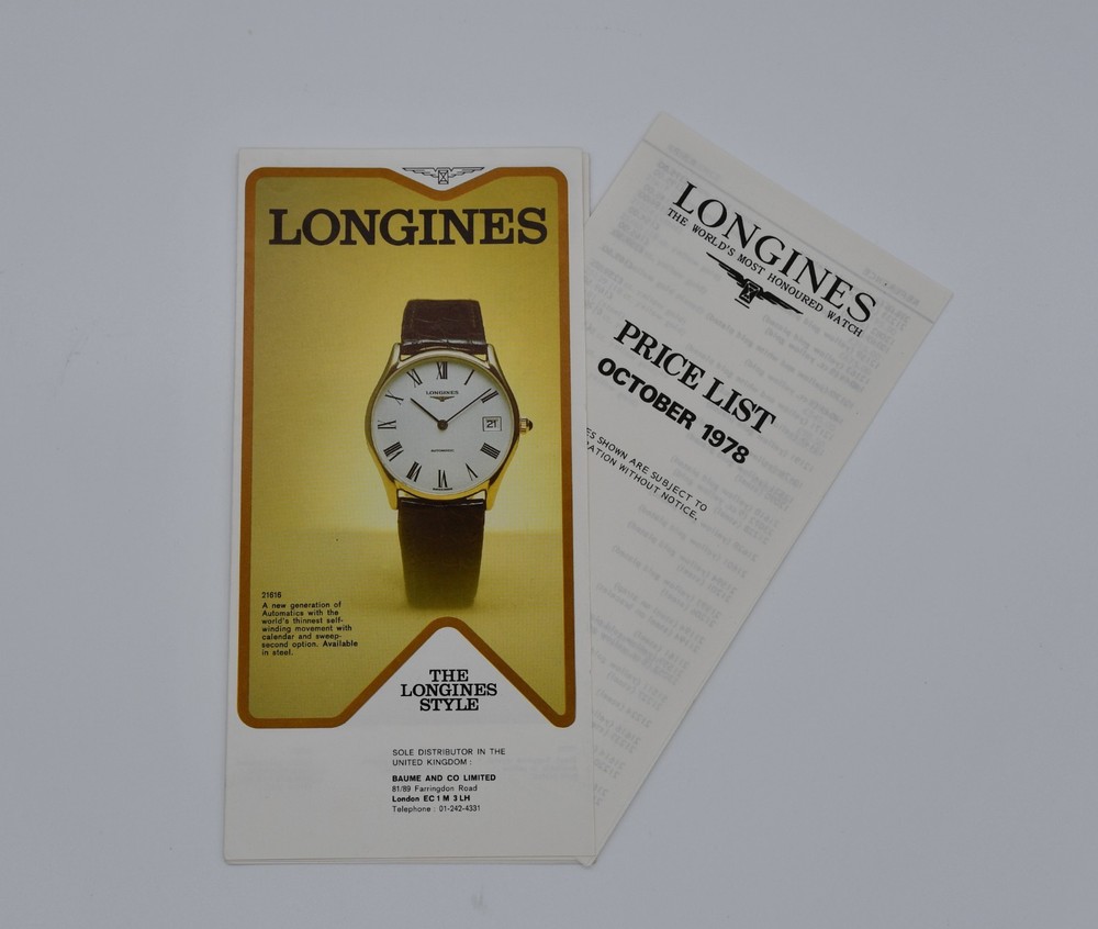 Longines Catalogue and Price List 1978