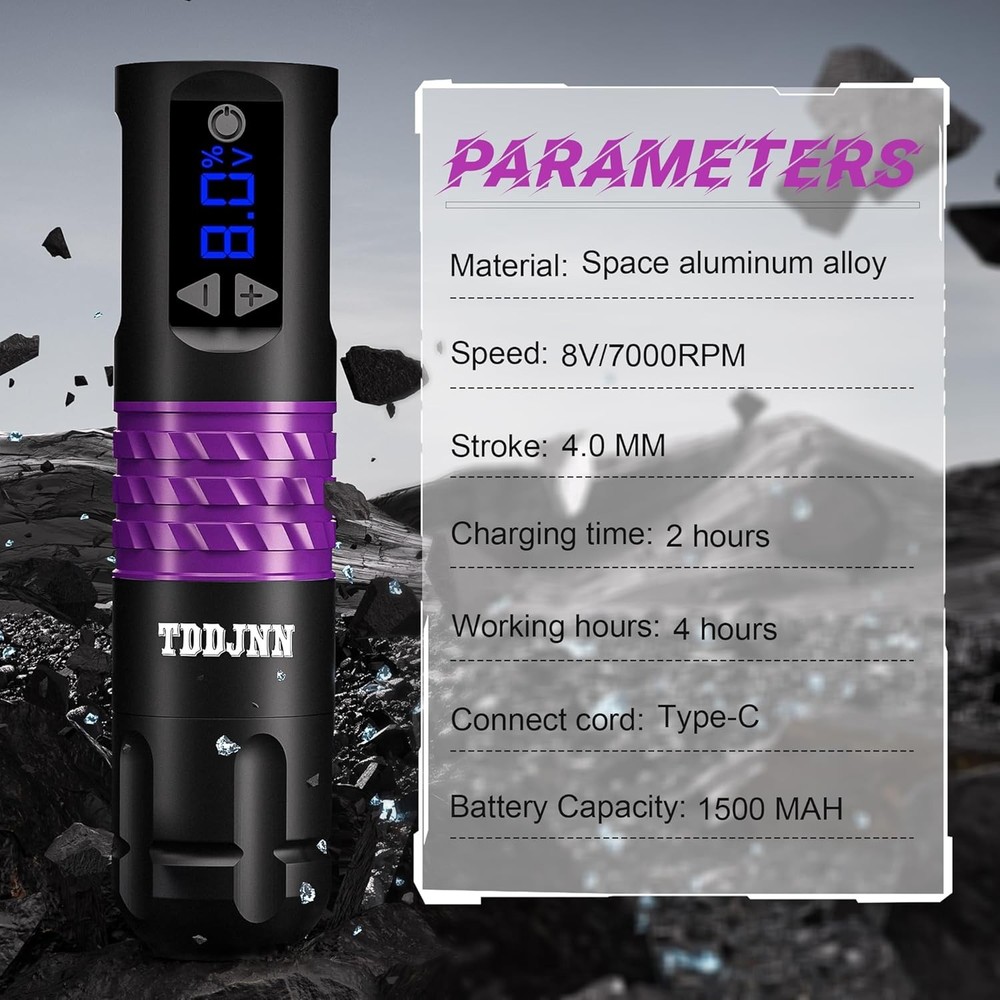 Wireless Tattoo Pen Machine Kit Complete LED Screen with Ink Needles for Artists
