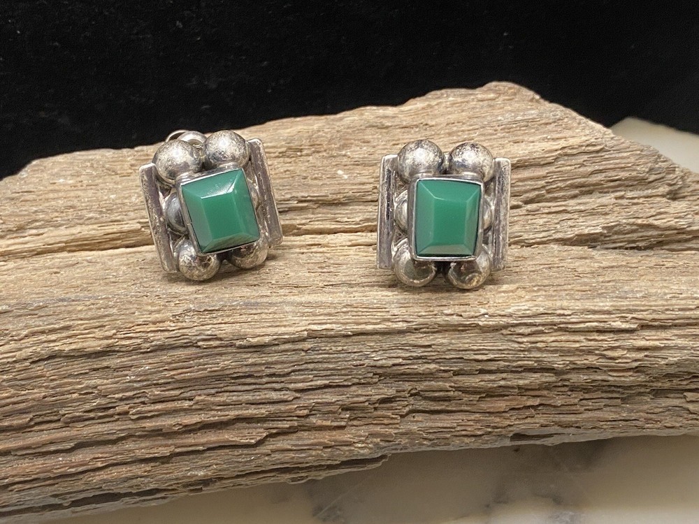 925 Mexico Silver Green Stone Earrings