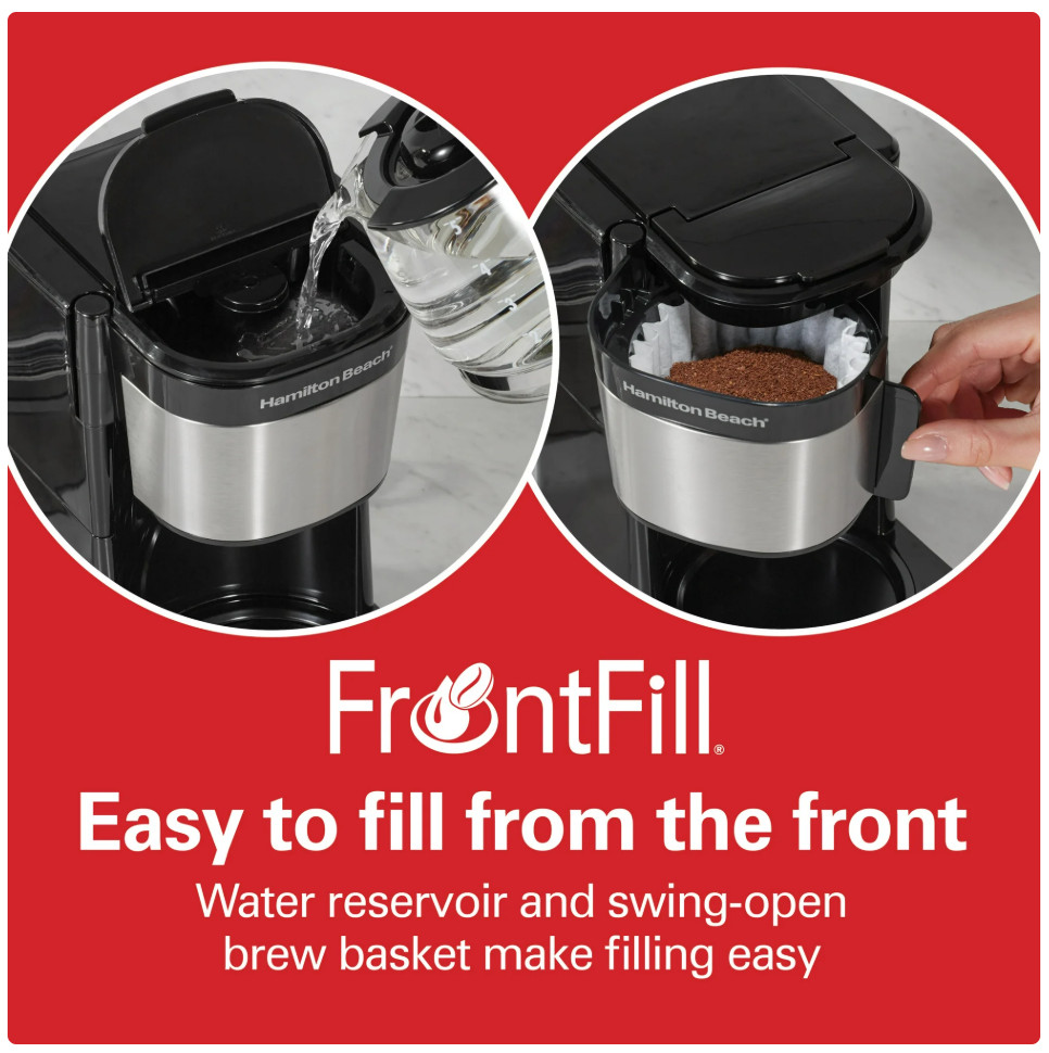 Hamilton Beach Front Fill 5-Cup Programmable Mini Drip Coffee Maker Black 46113