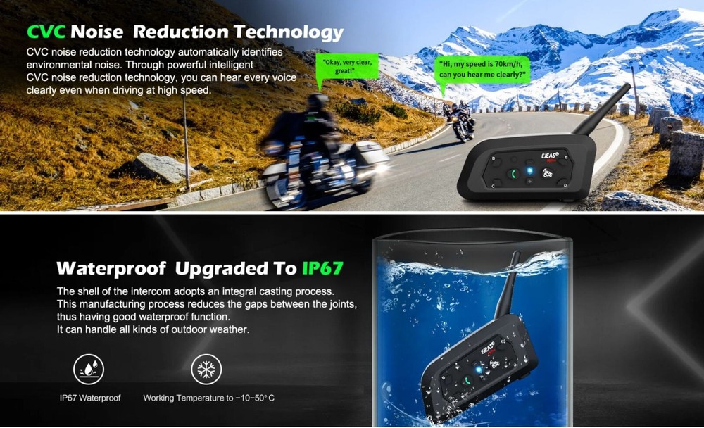 2PC EJEAS V6 Pro+ Motorcycle Intercom Helmet Bluetooth Headset 6 Riders