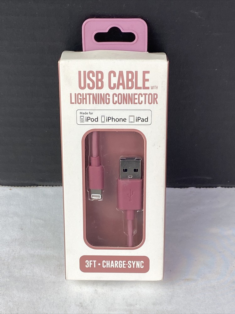 USB Cable Connector 3 Ft for iPhone , iPod , & iPad PINK