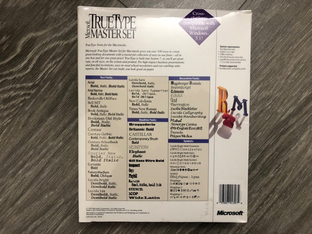 Microsoft True Type Master Set for Macintosh Promo Sample New/Rare