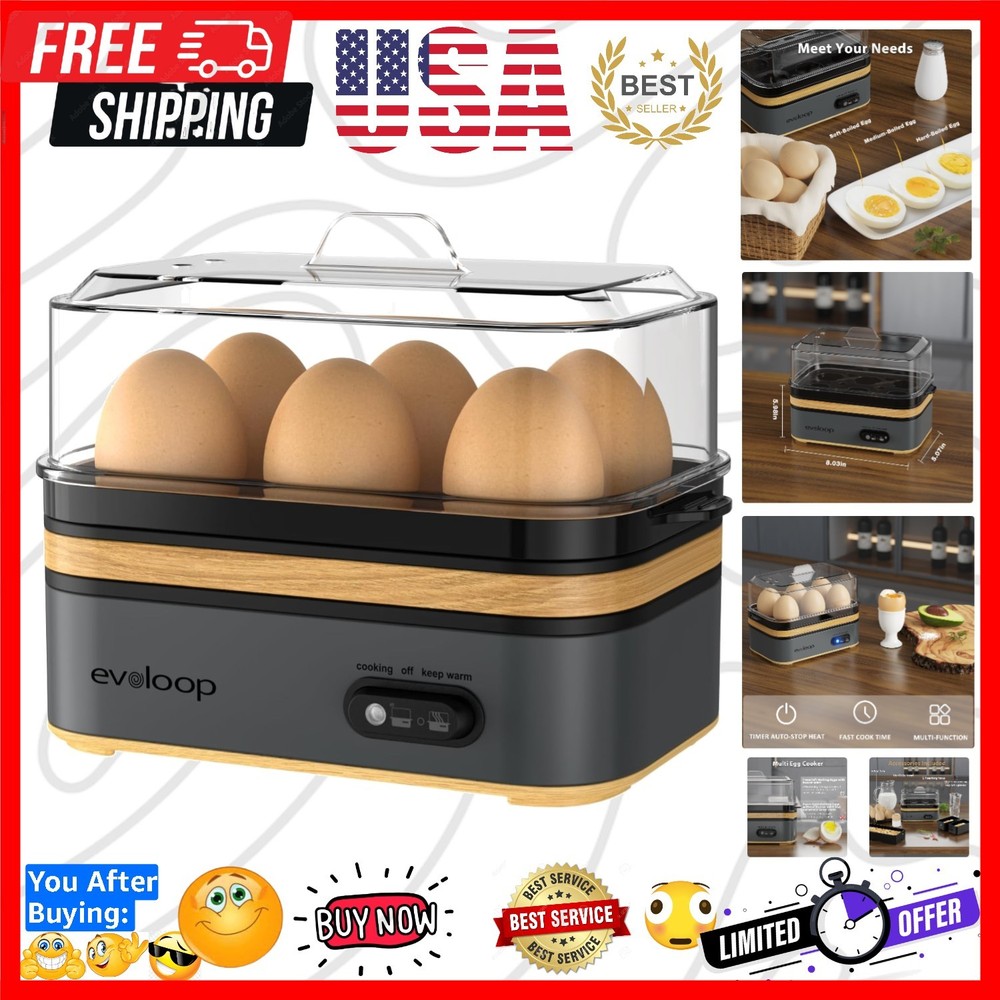 Rapid Egg Cooker Electric 6 Eggs Capacity, Soft, Medium, Hard Boiled, Poacher...