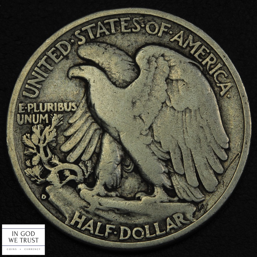 1938 D Walking Liberty Silver Half Dollar 50C