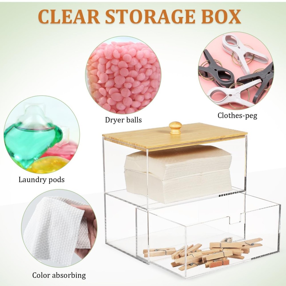 Laundry Pod Containers Acrylic Dryer Sheet Holder Stackable Laundry Room Orga...