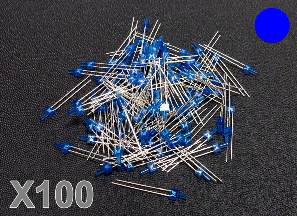 100pcs Blue 2mm 2-pin LED Diffuse Blue Tower Lighthouse Flat Top Lens