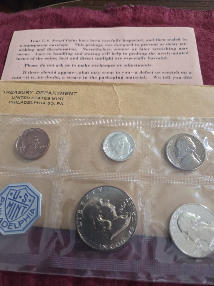 1962 US MINT SILVER PROOF SET ORIGINAL PACKAGING COA B/U MINT LUSTER