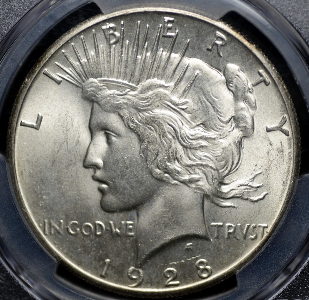 1928 PEACE DOLLAR PCGS MS 63 EXCEPTIONALLY SMOOTH, SOFT AND SATINY GLOWING WHITE