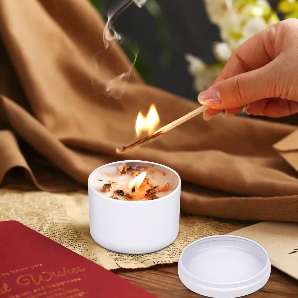 12Pack 4oz White Candle Tins with Lids Empty Metal Bulk Containers