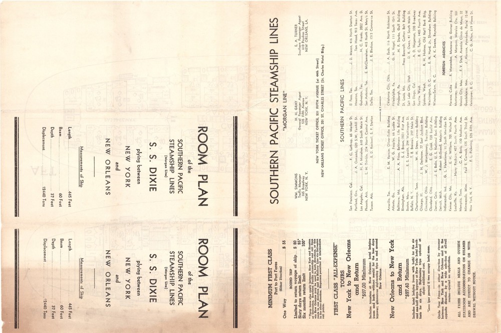 Southern Pacific (Morgan Line) SS DIXIE Ship Plan