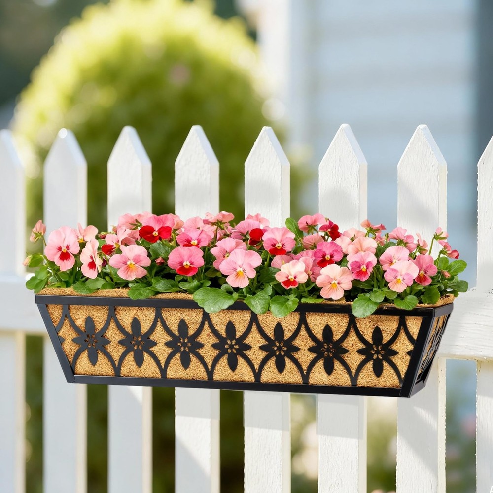 24 Inch Window Boxes Planters Railing Planter Box - 2 Pack Deck Railing Plant...