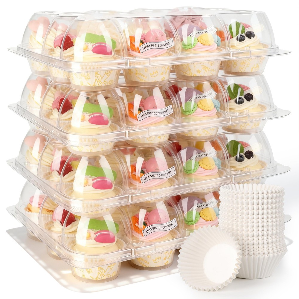 12 Pack Dozen Cupcake Containers with 144 Liners Stackable Carrier 12 Count