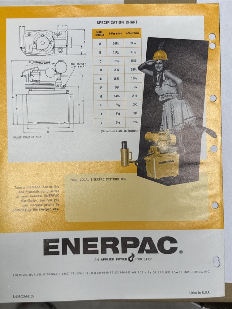 Vintage Enerpac Tools Catalog Hydraulic Pump 🇺🇸 Excellent