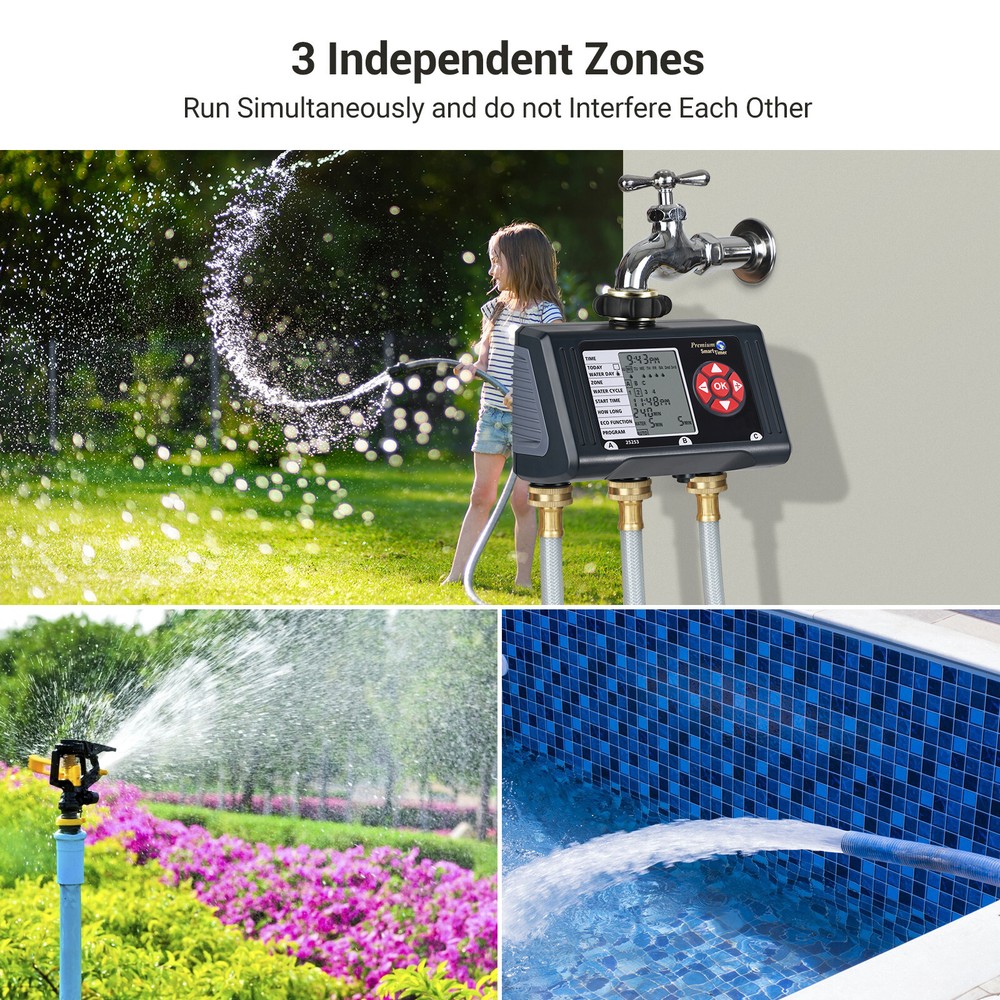 DEWENWILS Electronic 3 Zone Water Sprinkler Timer Hose Programmable Digital