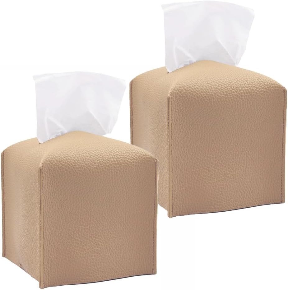 Tissue Box Cover, Square PU Leather Tissue Holder, Decorative
