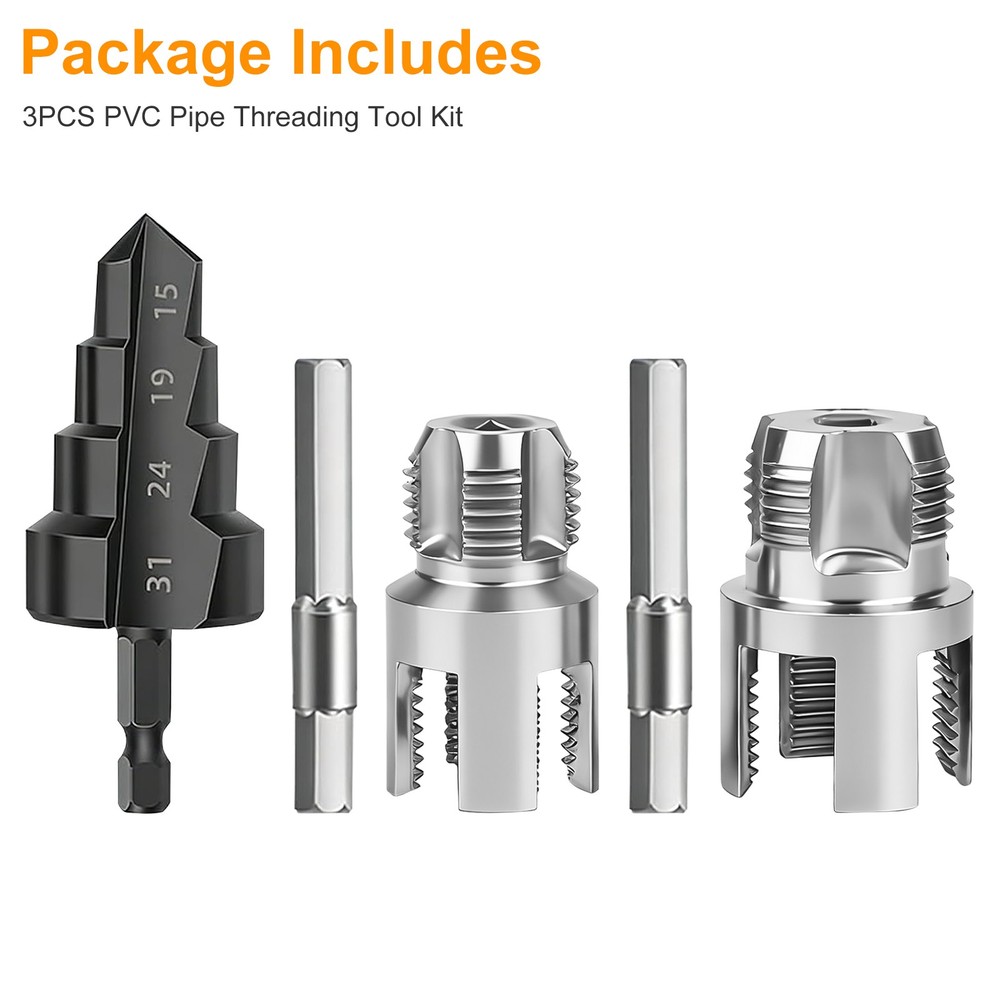 PVC Pipe Threader Kit 1/2" 3/4" Internal External Threading Dies+Step Drill Bit