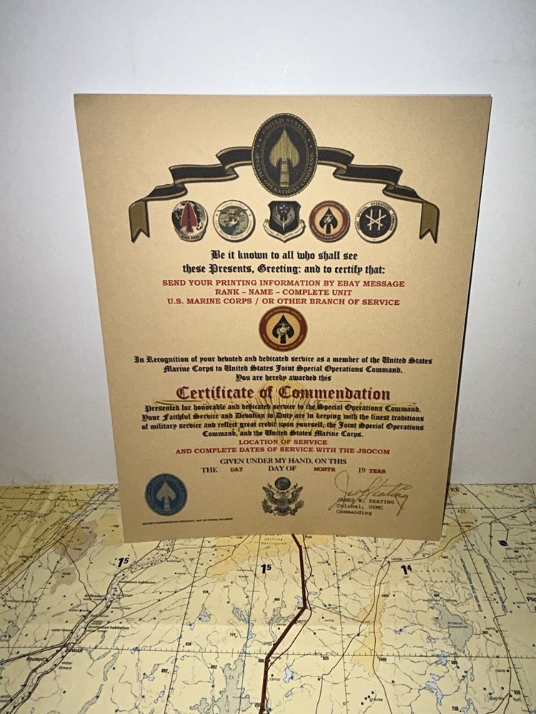 USMC / MARINE CORPS SPECIAL OPERATIONS COMMAND ~ CERTIFICATE OF COMMENDATION